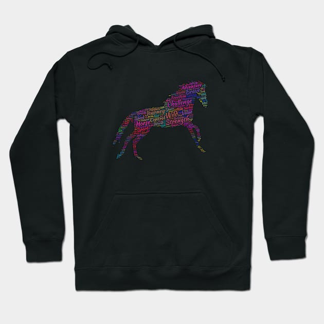 Horse Animal Riding Text Word Cloud Hoodie by Cubebox